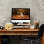 Stand monitor cu 6 compartimente si sertar, din bambus, 13 x 70 x 19 cm - imagine 2