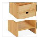 Stand monitor cu 6 compartimente si sertar, din bambus, 13 x 70 x 19 cm - imagine 6
