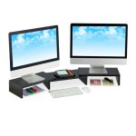 Suport pentru 2 monitoare, reglabil, din MDF, negru, 11 x 104 x 20,5 cm