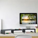 Suport pentru 2 monitoare, reglabil, din MDF, negru, 11 x 104 x 20,5 cm - imagine 3