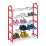 Suport cu 5 rafturi pentru pantofi pentru copii, Relaxdays, dimensiuni 70 x 57,5 ​​x 18,5 cm, capacitate 15 perechi pantofi, rosu