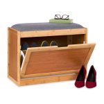 Pantofar cu 2 rafturi, sezut gri din spuma si poliester, capacitate pana la 6 perechi pantofi, 49 x 63 x 29,5 cm