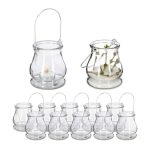 Set 12 suporturi lumanari, stil felinare, fabricate din sticla, dimensiuni 10 x 8,5 cm, Relaxdays