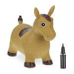 Jucarie gonflabila tip Jumper de cauciuc in forma de cal, 46 x 25 x 53 cm, maro deschis, Relaxdays
