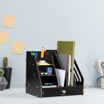 Suport/organizator pentru documente, fabricat din MDF, 29,5 x 33 x 24, negru - imagine 2