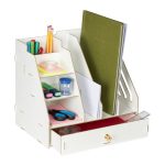 Suport/organizator pentru documente, fabricat din MDF, 29,5 x 33 x 24 cm, alb