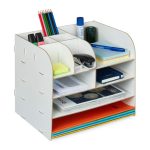 Organizator de birou cu 10 compartimente de depozitare, , fabricat din MDF, alb