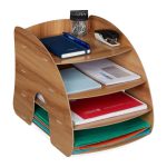 Organizator pentru documente cu 4 compartimente, fabricat din MDF, 27 x 25,5 x 34,5 cm