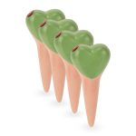 Dispozitiv de udare a plantelor, auto-irigare, 4 bucati, design inimioara, din ceramica, 14 x 6 x 4 cm, verde