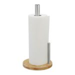 Suport rola de hartie pentru bucatarie, cu opritor, din bambus si otel, 33 x 16 cm