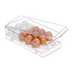 Suport organizator oua pentru frigider, 18 oua, transparent/alb, 8 x 16,5 x 31,5 cm