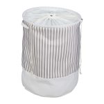 Cos textil pentru rufe, capacitate 60 l, pliabil, poliester/bumbac, alb cu dungi gri,  56 x 42,5 cm