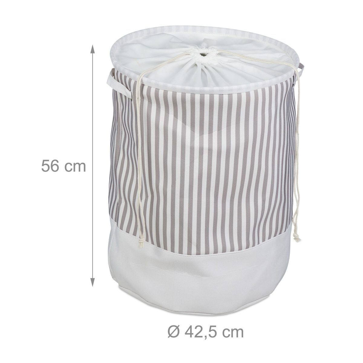 Cos textil pentru rufe, capacitate 60 l, pliabil, poliester/bumbac, alb cu dungi gri,  56 x 42,5 cm - imagine 5