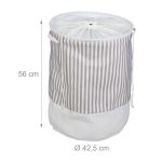 Cos textil pentru rufe, capacitate 60 l, pliabil, poliester/bumbac, alb cu dungi gri,  56 x 42,5 cm - imagine 5