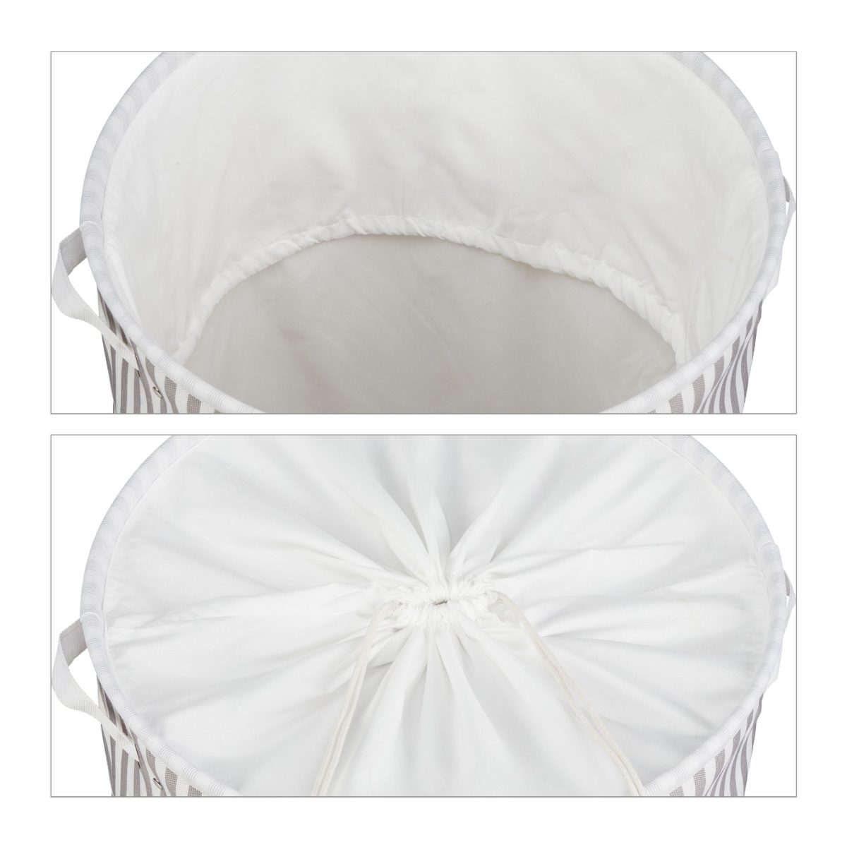 Cos textil pentru rufe, capacitate 60 l, pliabil, poliester/bumbac, alb cu dungi gri,  56 x 42,5 cm - imagine 6