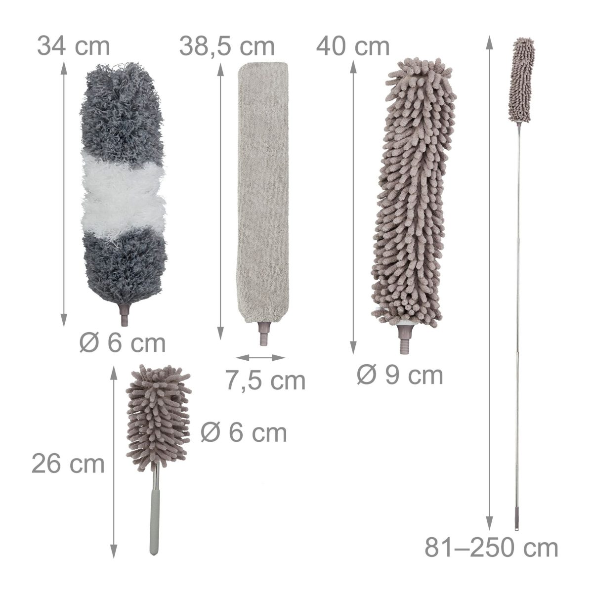 Pamatuf pentru curatarea prafului, 4 capete interschimbabile, tija extensibila, poliester/otel inoxidabil - imagine 5