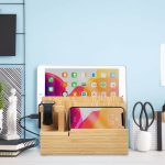 Organizator/Suport de birou cu statie de incarcare pentru dispozitive portabile,Bambus - imagine 2