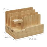Organizator/Suport de birou cu statie de incarcare pentru dispozitive portabile,Bambus - imagine 4