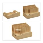 Organizator/Suport de birou cu statie de incarcare pentru dispozitive portabile,Bambus - imagine 6