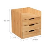 Organizator de birou cu 3 sertare, din bambus, 33 x 30 x 31 cm - imagine 4