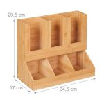 Organizator pentru cafea si ceai, 6 compartimente, bambus, 29,5 x 34,5 x 17 cm, maro - imagine 4
