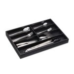 Suport tacamuri, 7 compartimente, bambus/MDF, negru, 4 x 30,5 x 44 cm