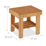 Scaun de baie cu raft pentru depozitare, din bambus, natural, 26 x 27 x 22,5 cm - imagine 4