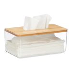Suport pentru servetele, transparent, plastic/bambus, 10 x 23,5 x 13 cm