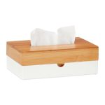 Suport pentru servetele, capac din bambus, alb/maro, 8,5 x 23,5 x 15 cm