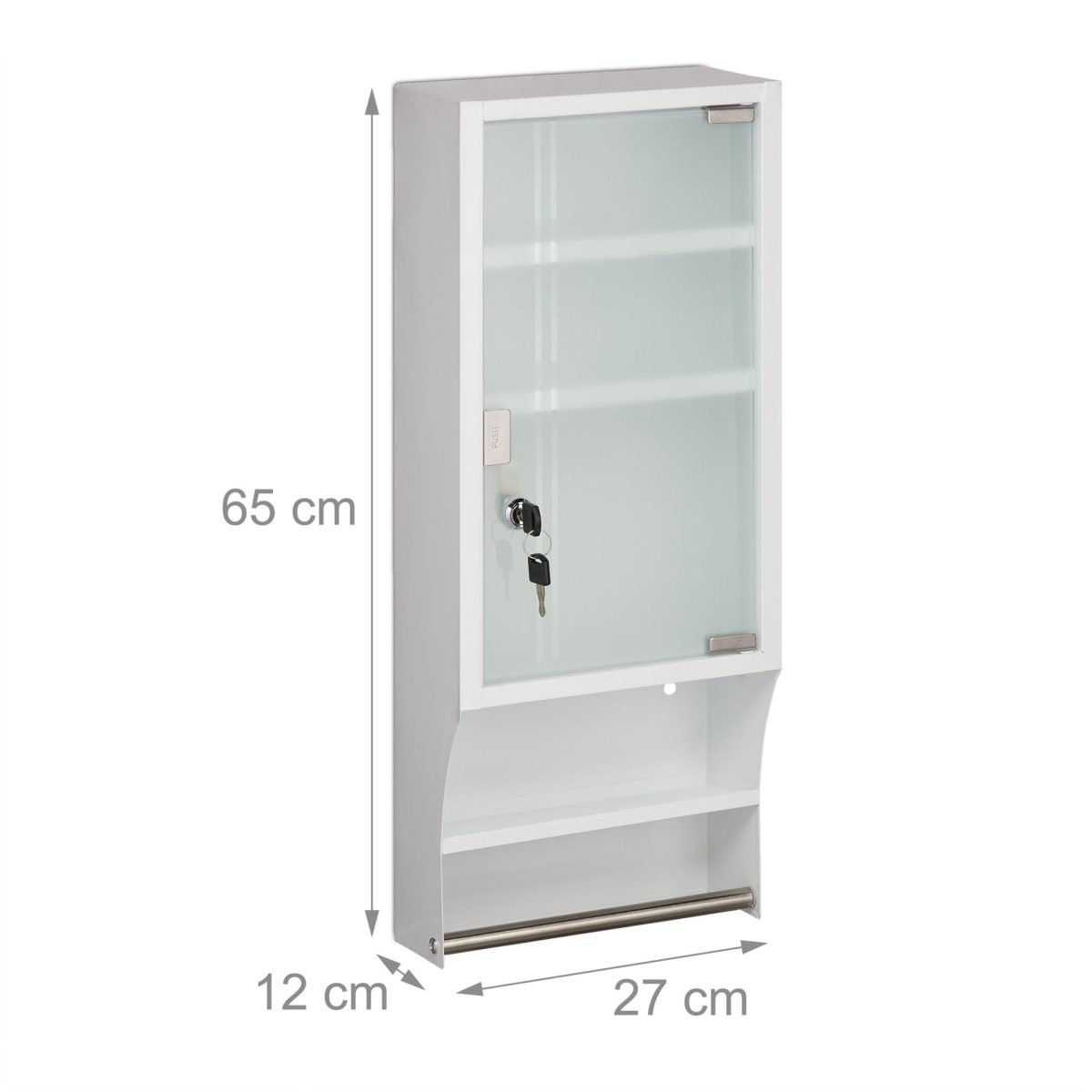 Dulap pentru medicamente, usa de sticla, 1 raft deschis, suport prosop, otel, alb, 65 x 27 x 12 cm - imagine 5