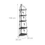 Etajera metalica de colt, Relaxdays, 5 rafturi, dimensiuni 136 x 30 x 5.5 cm, negru - imagine 4
