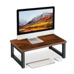 Suport pentru monitor, din otel/MDF, maro/negru, 15 x 40 x 23 cm