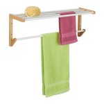 Suport prosope din bambus pentru perete, natural/alb, cu 4 tije, 25 x 70 x 20 cm