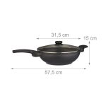 Tigaie wok cu capac, din aluminiu/sticla/plastic, neagra, 15 x 57,5 ​​x 31,5 cm - imagine 4