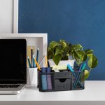 Organizator de birou, 6 compartimente, 1 sertar, metal, negru, 10 x 23,5 x 11,5 cm - imagine 3