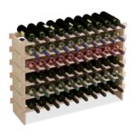 Suport sticle de vin, 6 rafturi, capacitate 60 sticle, lemn de pin, 73 x 103 x 25 cm, Relaxdays