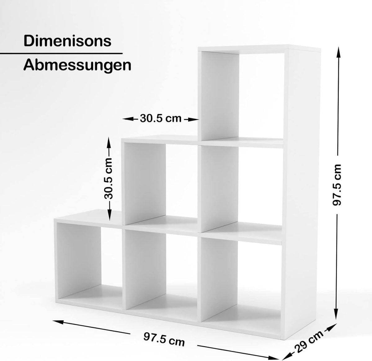 Biblioteca cu 6 cuburi, 97,5 x 29 x 97,5 cm, MDF, alb - imagine 2