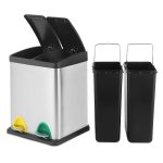 Cos de reciclare, de 16 litri, cu sistem de separare a deseurilor pentru bucatarie, Otel, gri - imagine 3