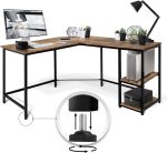 Birou Rustic in forma de L, lemn cu structura metalica, reglabil, 138 x 138 x 76 cm