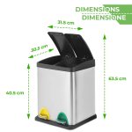 Cos de reciclare, de 16 litri, cu sistem de separare a deseurilor pentru bucatarie, Otel, gri - imagine 8