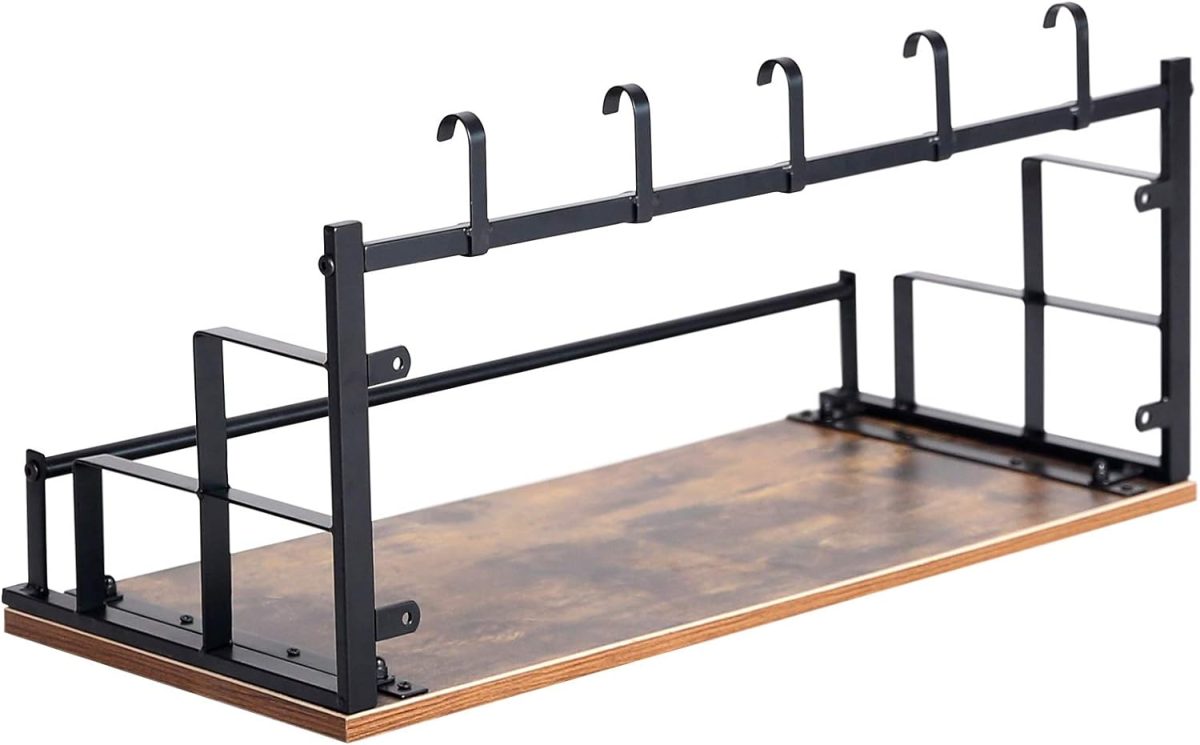 Cuier Vintage, cu polita lemn MDF, sina umerase, 5 carlige, structura metalica, 66.5 x 30 x 32.5 cm - imagine 3