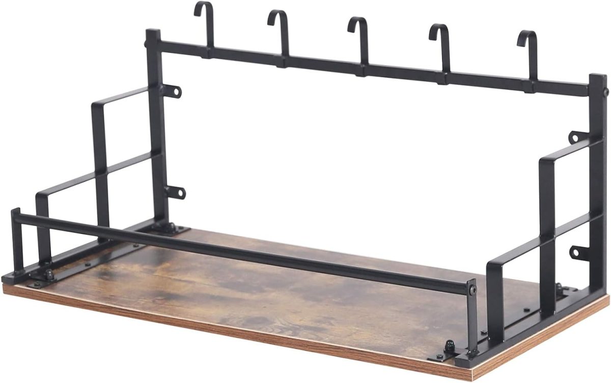 Cuier Vintage, cu polita lemn MDF, sina umerase, 5 carlige, structura metalica, 66.5 x 30 x 32.5 cm - imagine 5