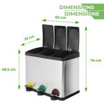 Cos de gunoi cu 3 compartimente, 45 litri, sistem de separare a deseurilor, Otel, gri - imagine 3