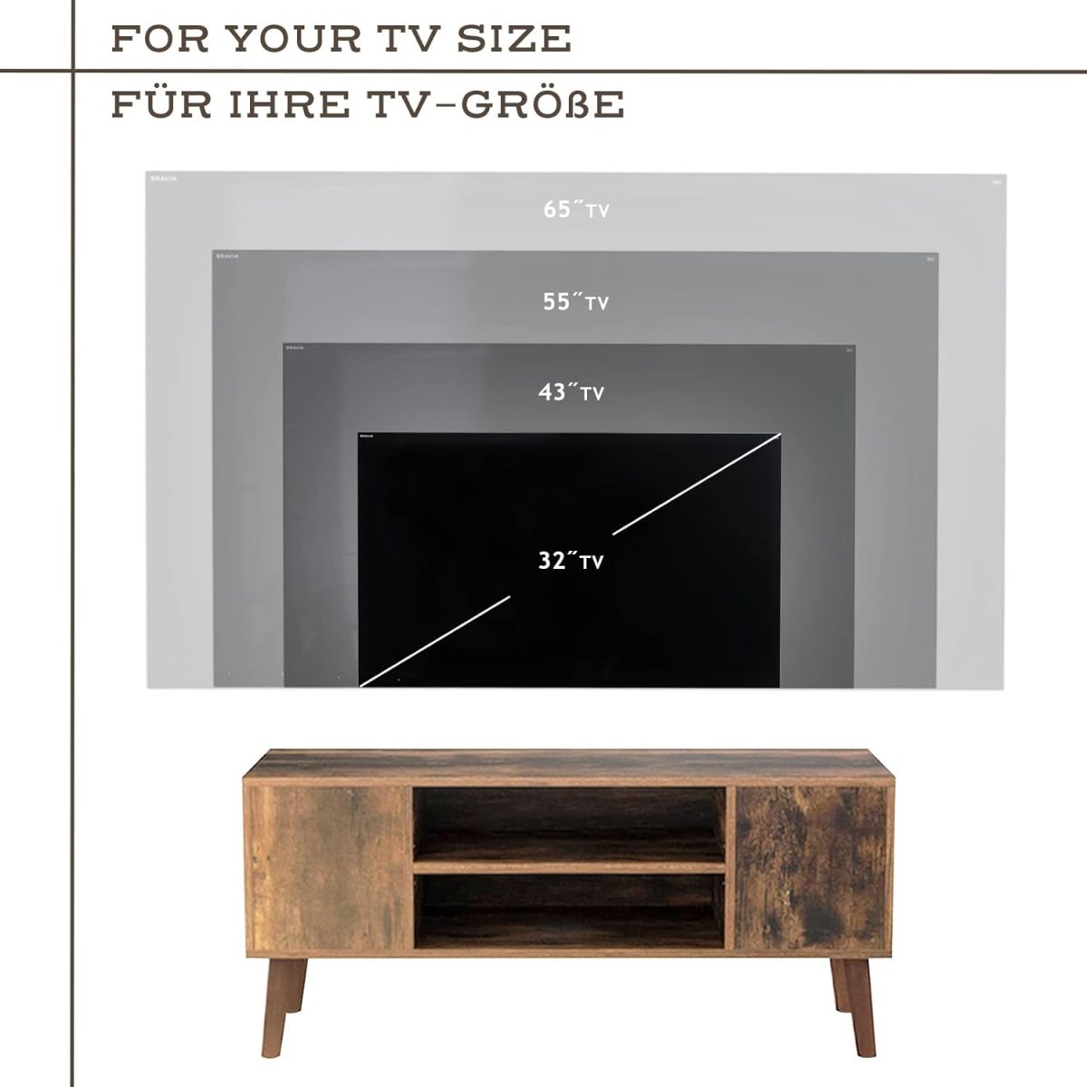 Comoda TV Vintage, cu picioruse, 2 dulapuri, 2 rafturi, pal, 110 x 50 x 40 cm - imagine 2