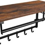 Cuier Vintage, cu polita lemn MDF, sina umerase, 5 carlige, structura metalica, 66.5 x 30 x 32.5 cm