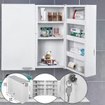 Dulap pentru medicamente XXL, 11 compartimente, blocabil, 2 usi, 53 x 53 x 20 cm, alb
