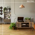 Comoda TV Vintage, cu picioruse, 2 dulapuri, 2 rafturi, pal, 110 x 50 x 40 cm - imagine 7