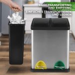 Cos de reciclare, de 16 litri, cu sistem de separare a deseurilor pentru bucatarie, Otel, gri - imagine 6