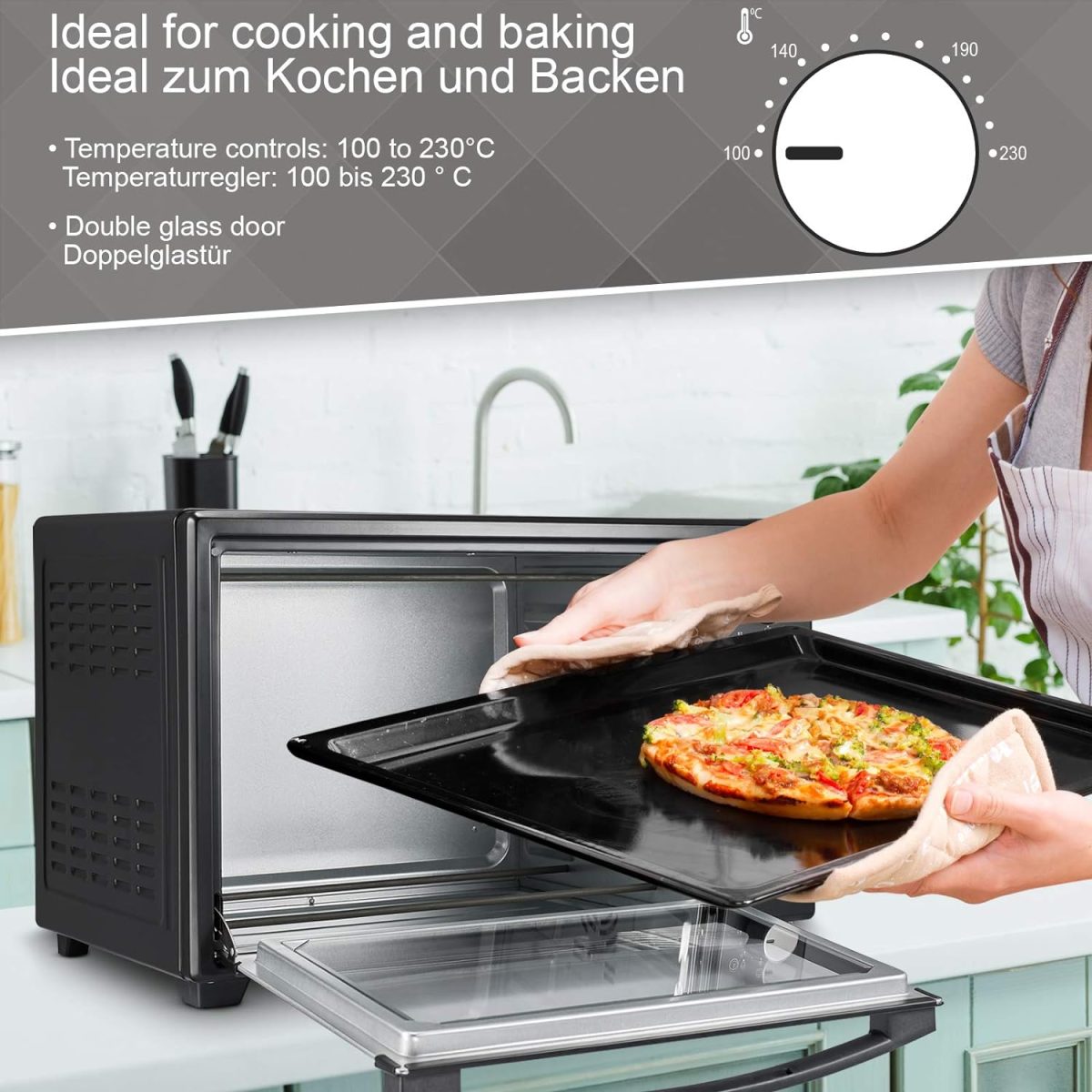 Cuptor electric, Temporizator, Rotisor, 100-230°, 2000W, 60L, 5 tipuri de caldura, negru, 62 x 41 x 40 cm - imagine 7