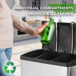 Cos de gunoi cu 3 compartimente, 45 litri, sistem de separare a deseurilor, Otel, gri - imagine 4